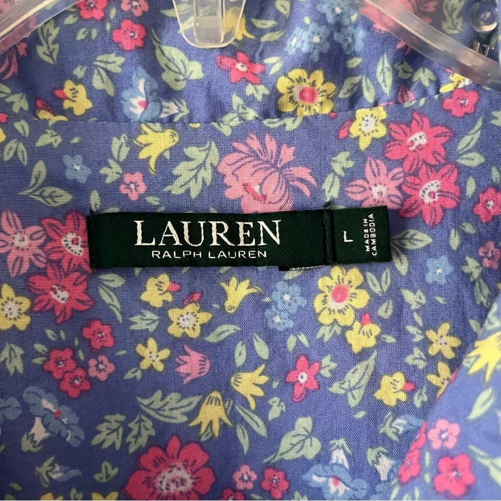 Lauren Ralph Lauren Button Up Pajama Top Large Shabby Chic Blue Floral